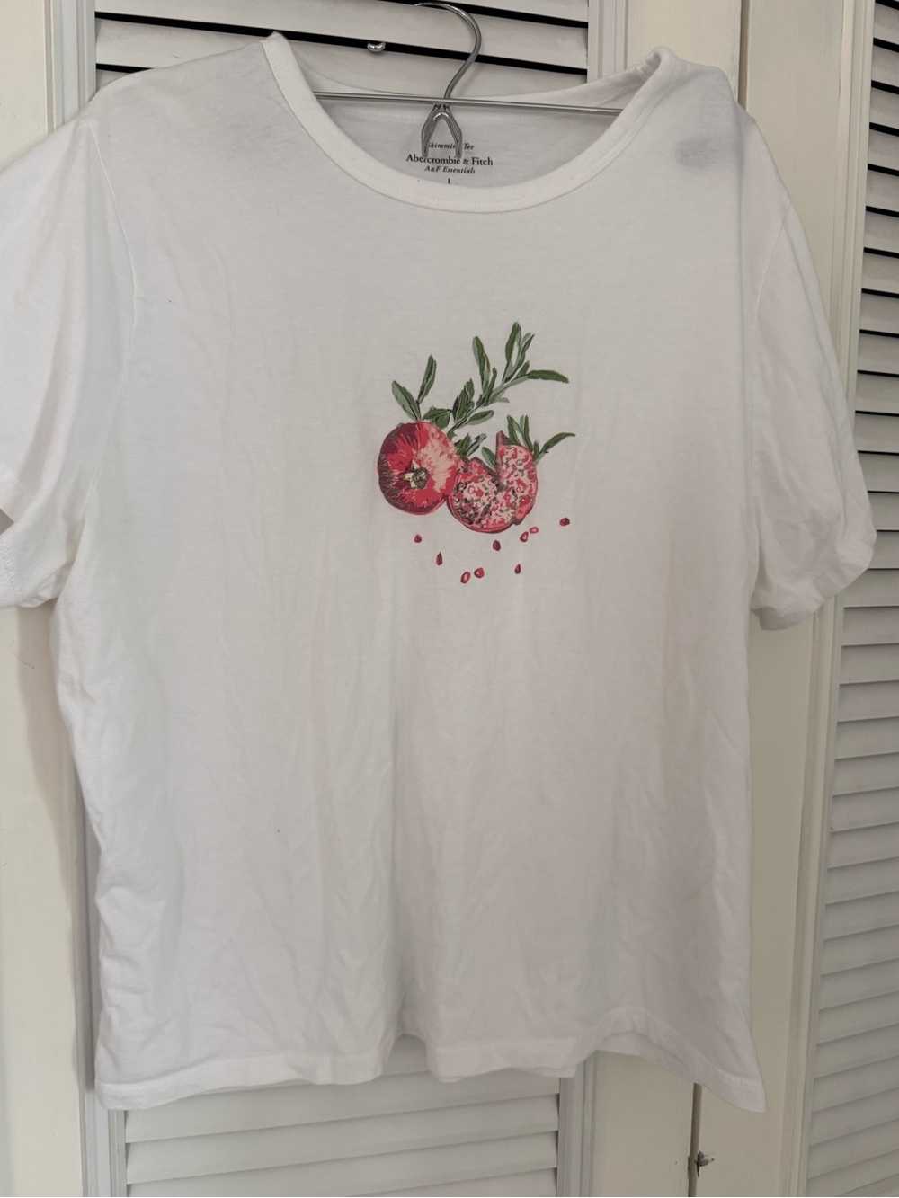 Abercrombie & Fitch White Tee with Pomegranate Illustration